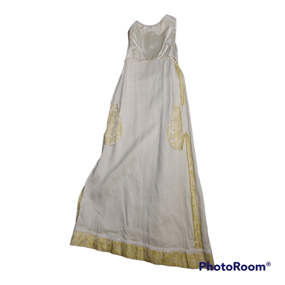 Vintage 60's Gold Jacquard Maxi Wrap Back Rheinstone Bow Pockets Evening Gown - Picture 9 of 12